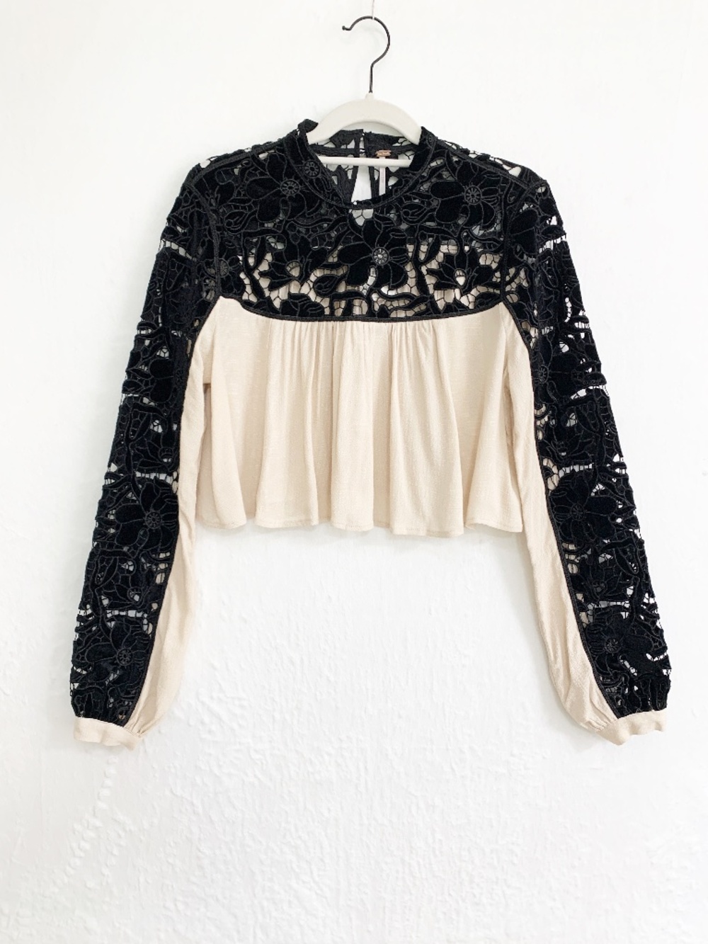 Free People Velvet Lace Cropped Swing Top Sz 4